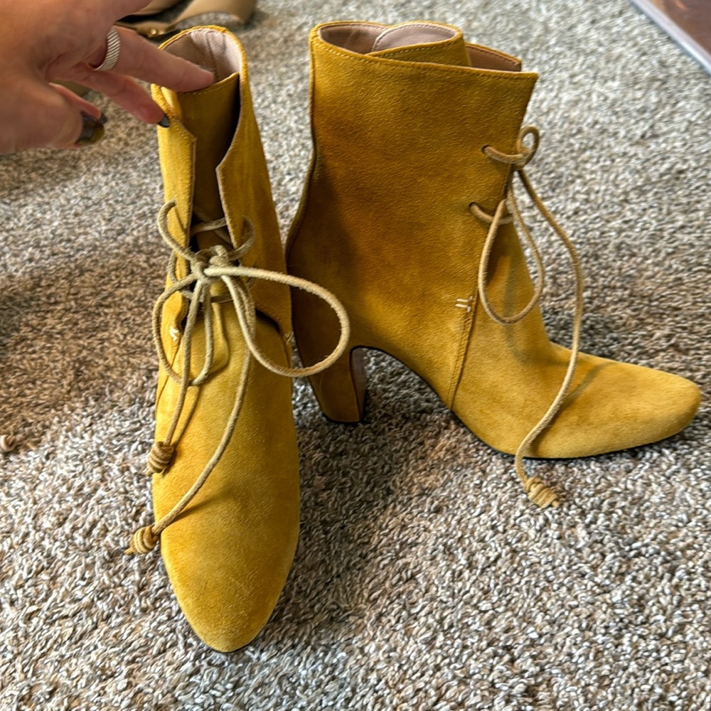 Lanvin mustard suede leather booties